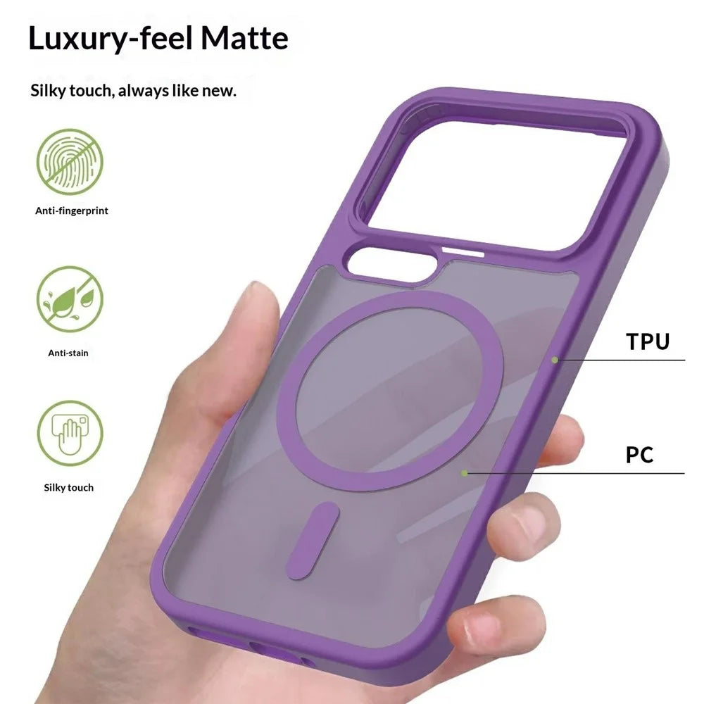 For Xiaomi 17 Pro Magnetic Phone Case Matte Finish TPU PC Shockproof Phone Cover with Tempered Glass - Dark Purple - 3