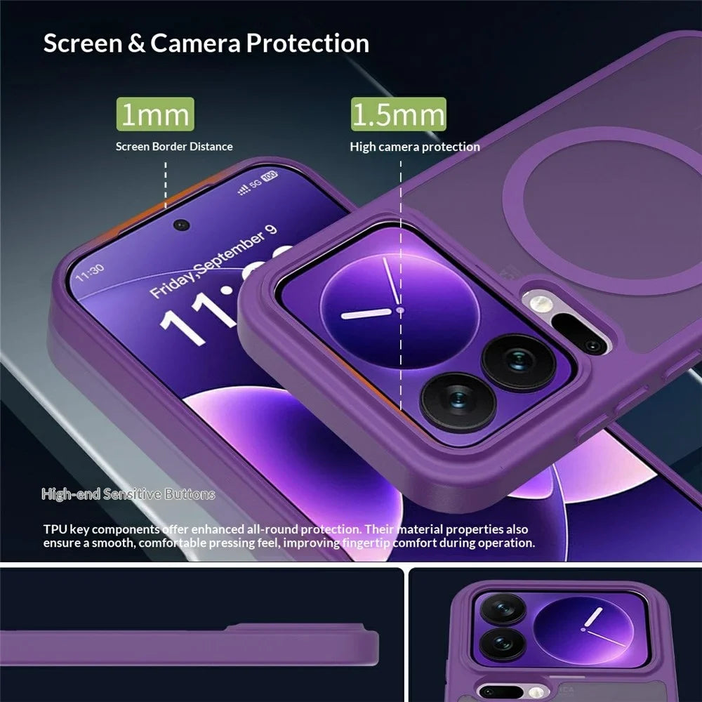 For Xiaomi 17 Pro Magnetic Phone Case Matte Finish TPU PC Shockproof Phone Cover with Tempered Glass - Dark Purple - 4
