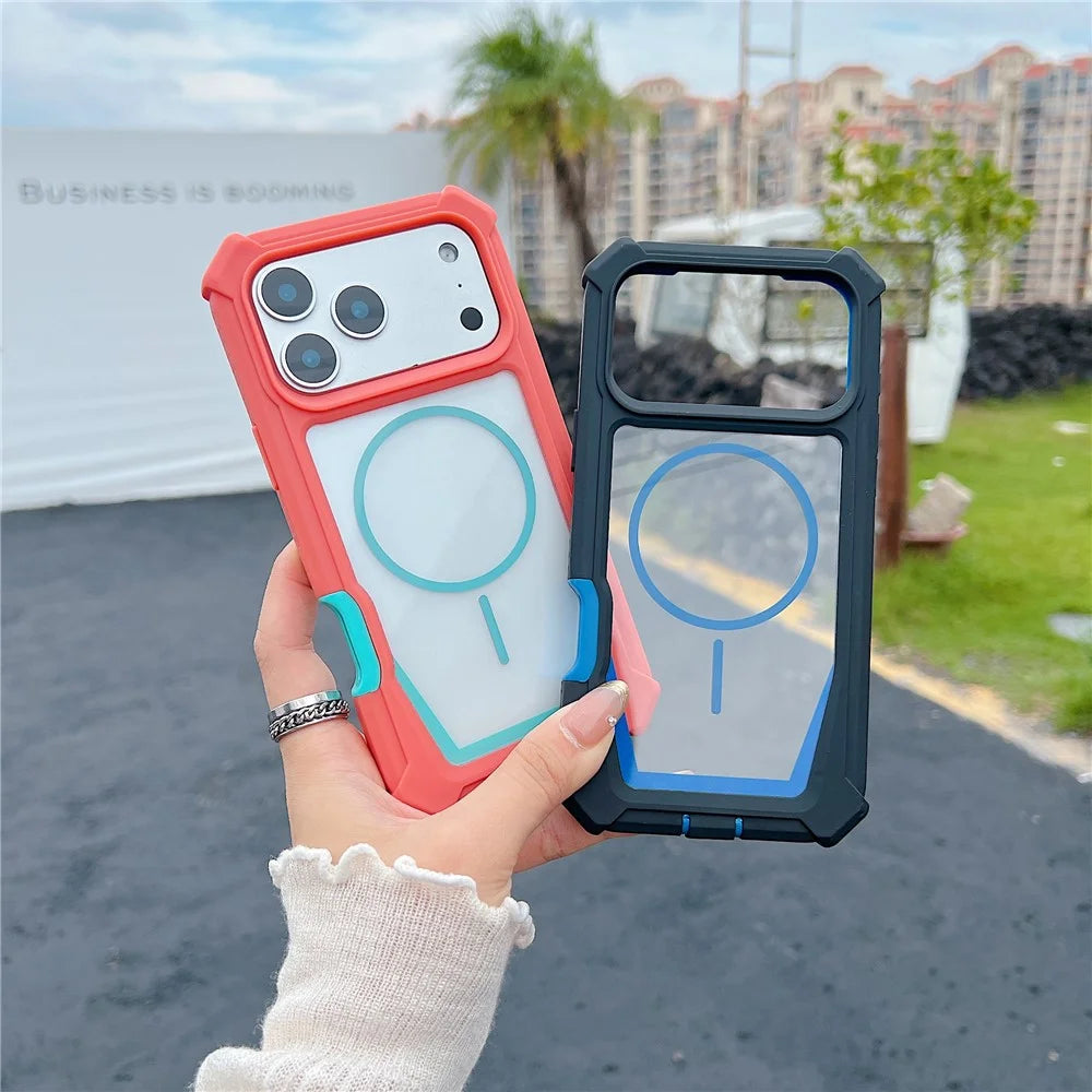 For iPhone 17 Pro Case Compatible with MagSafe Dual Color Design Shockproof Phone Cover with Tempered Glass Film - Orange / Blue - 6