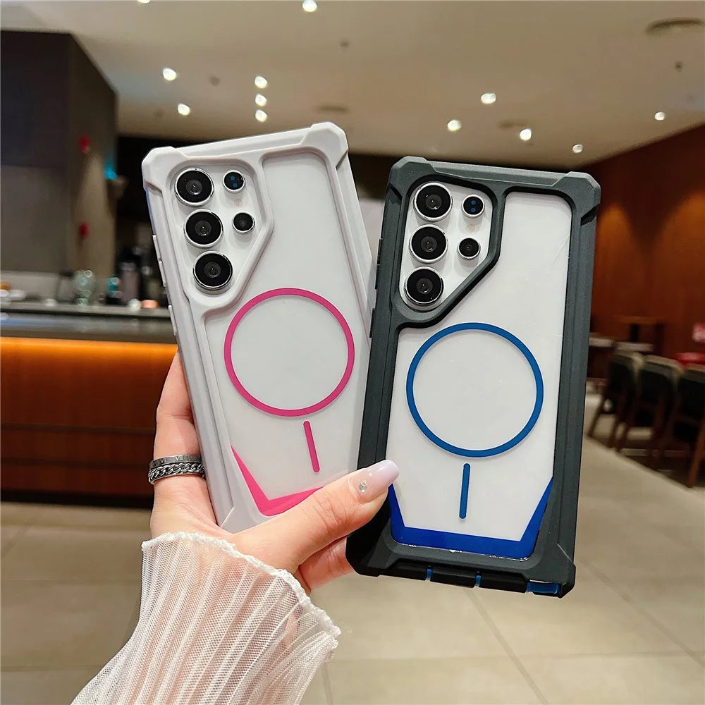 For Samsung Galaxy S25 Ultra Magnetic Case TPU + Acrylic Protective  Phone Cover with Tempered Glass - Orange  /  Blue - 5