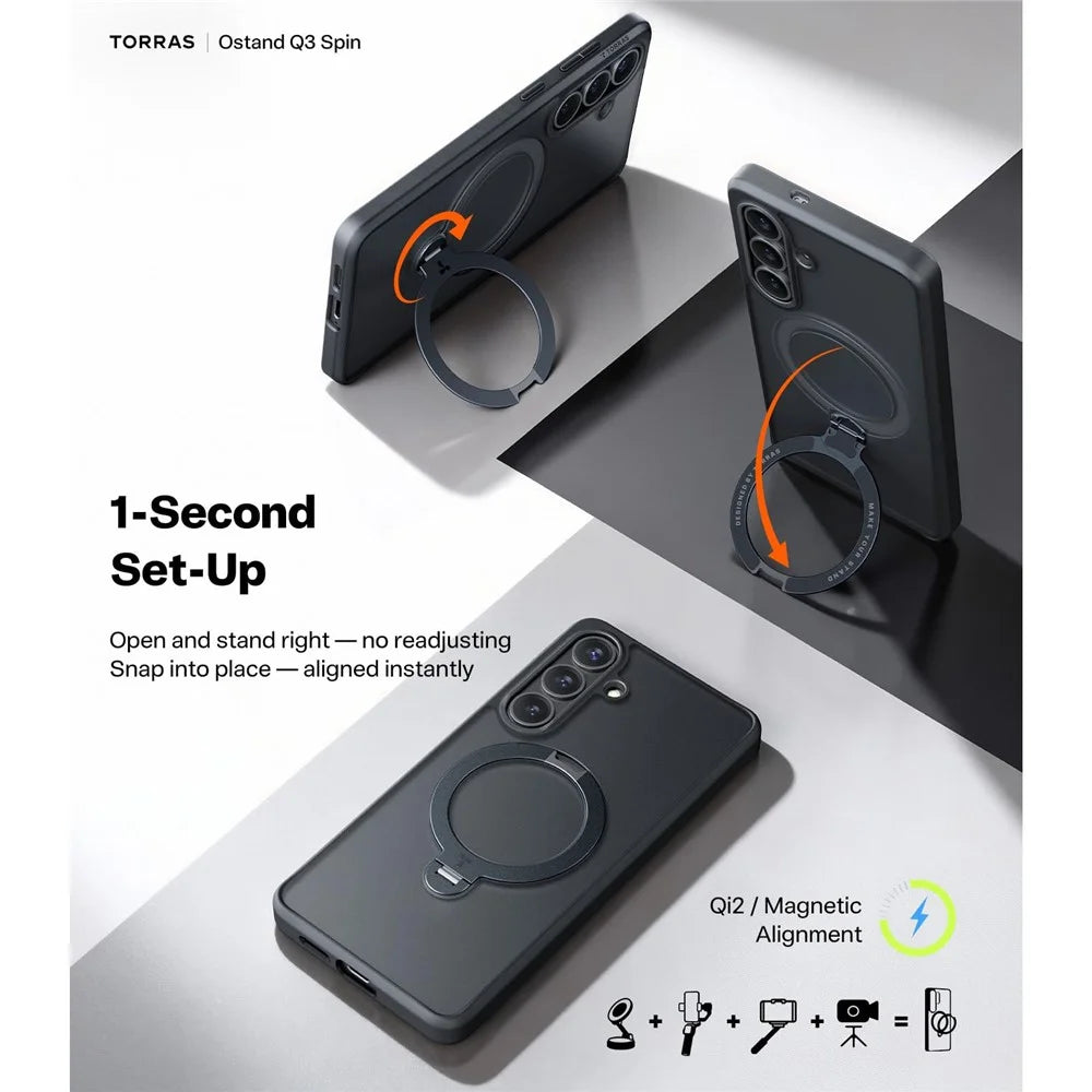 TORRAS Ostand Q3 Spin Series For Samsung Galaxy S26 Case Magnetic Rotating Kickstand PC + TPU Phone Cover - 2