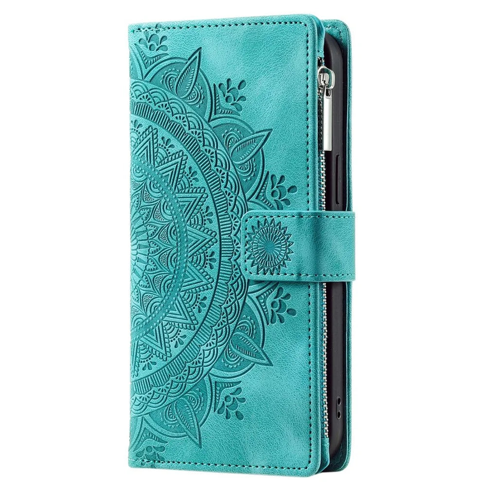 Zipper Pocket Wallet Case for Samsung Galaxy A52 4G / 5G / A52s 5G, Collision-proof Mandala Flower Imprinted PU Leather Stand Cover with Multiple Card Slots - Green - 7