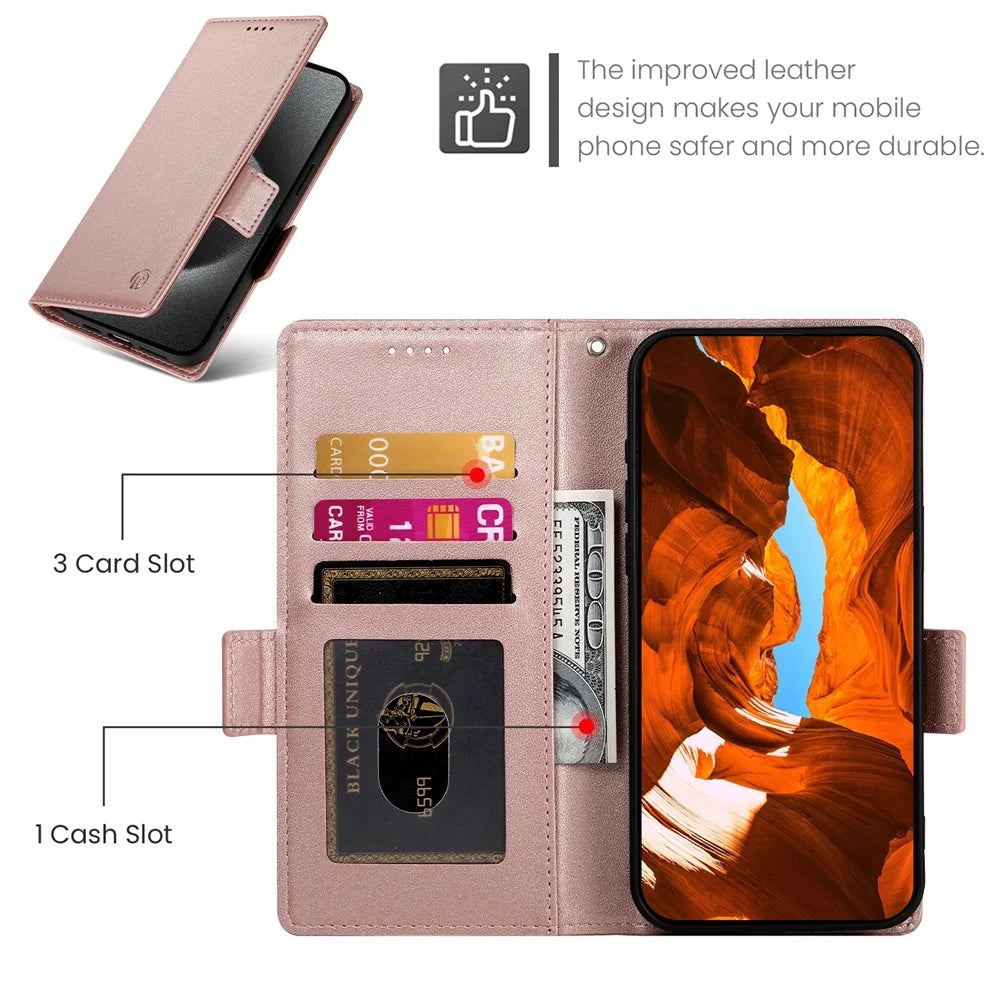 For Samsung Galaxy S26+ Stand Case PU Leather Wallet Phone Cover - Rose Gold - 6