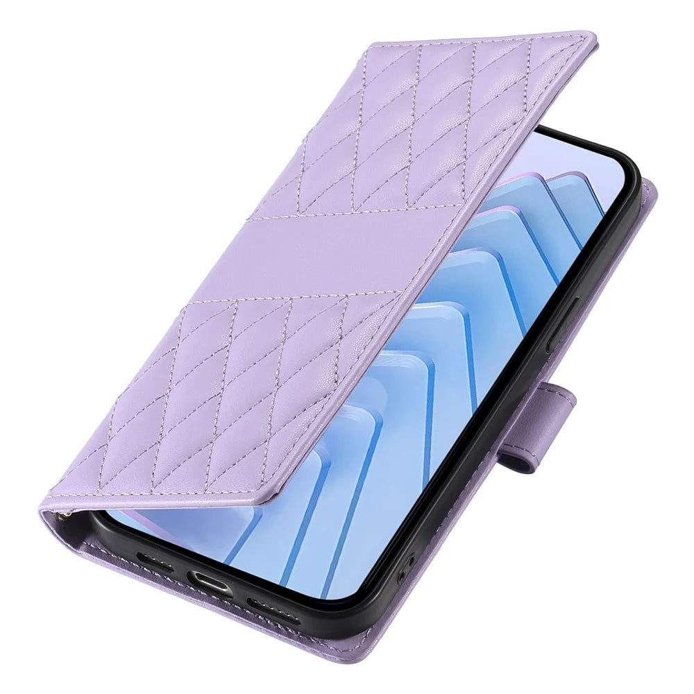 For Samsung Galaxy S26 Ultra Wallet Case Rhombus Stitching Stand Leather Phone Cover with Long / Short Strap - Purple - 6