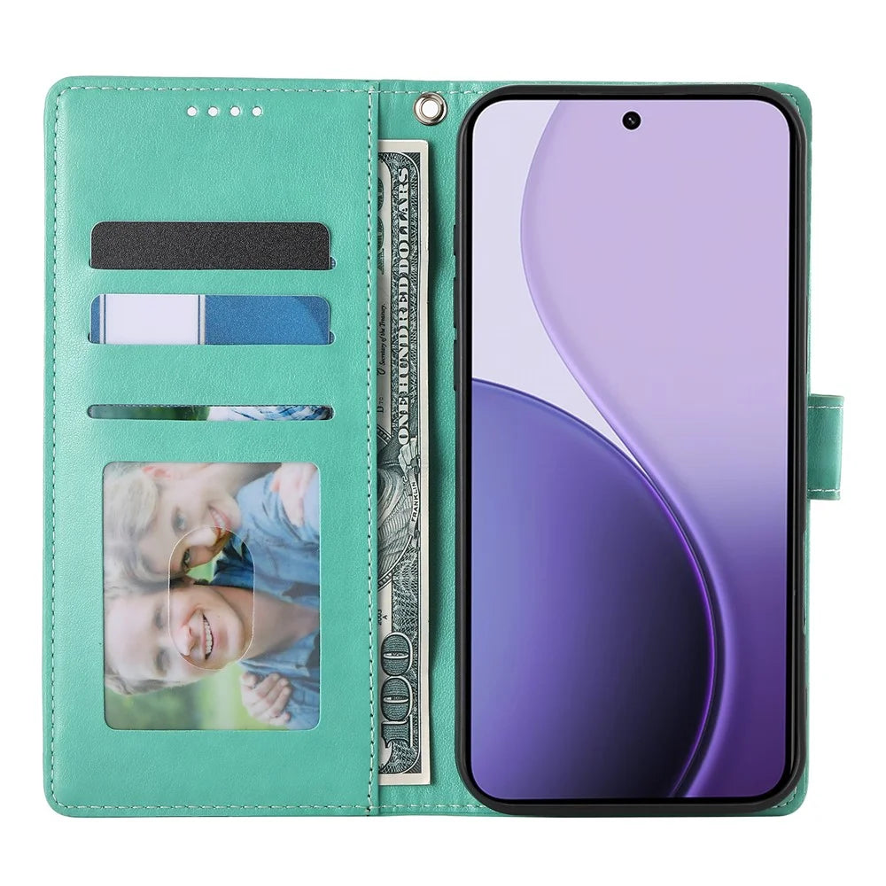 For Samsung Galaxy S26 Ultra Wallet Case Butterfly Floral Imprint PU Leather Phone Cover with Wrist Strap - Green - 2