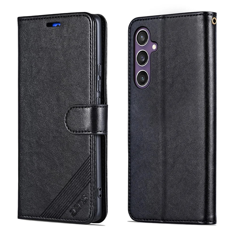 AZNS For Samsung Galaxy S26 Case Anti-Scratch PU Leather Stand Wallet Phone Cover - Black - 1
