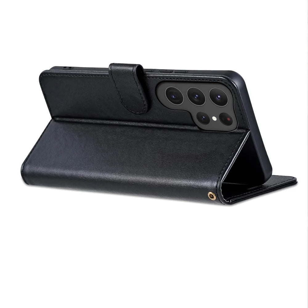AZNS For Samsung Galaxy S26 Ultra Case Anti-Scratch PU Leather Stand Wallet Phone Cover - Black - 3