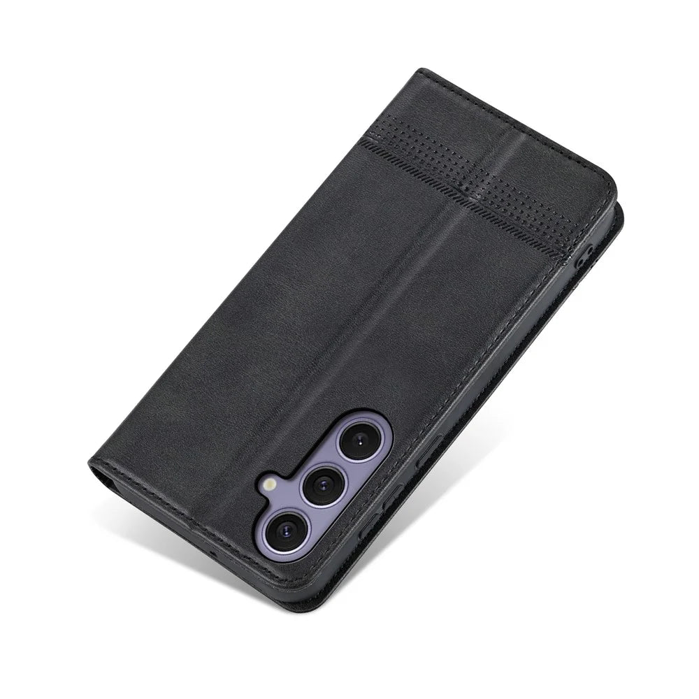 AZNS For Samsung Galaxy A57 5G Case Cowhide Texture PU Leather Wallet Phone Cover - Black - 6
