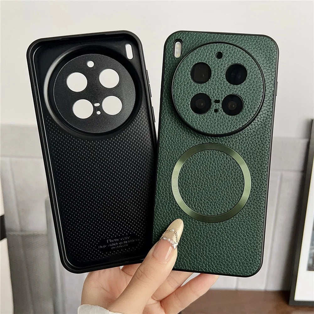 For vivo X300 Pro 5G Magnetic Case PU Leather + TPU Phone Back Cover - Green - 4