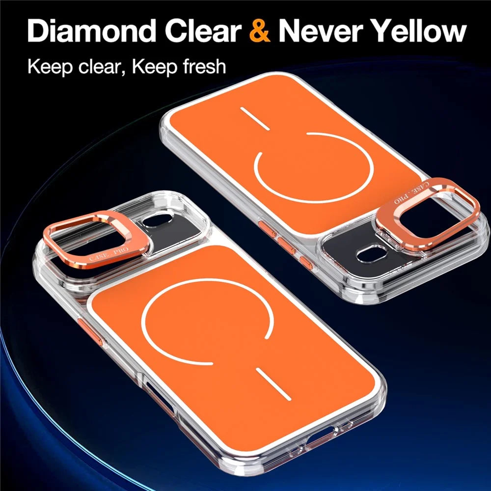 For iPhone Air Magnetic Case Matching Color Lens Kickstand TPU PC Phone Cover Compatible with MagSafe - Orange - 3
