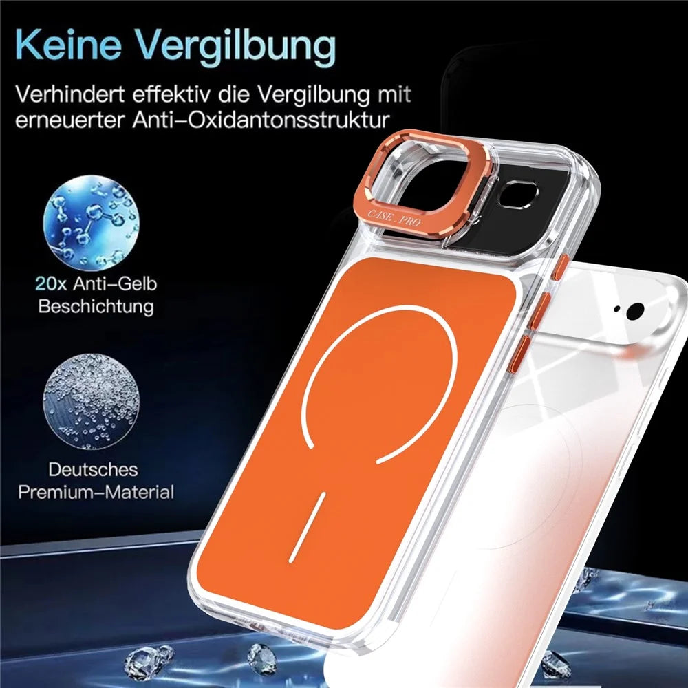 For iPhone Air Magnetic Case Matching Color Lens Kickstand TPU PC Phone Cover Compatible with MagSafe - Orange - 5