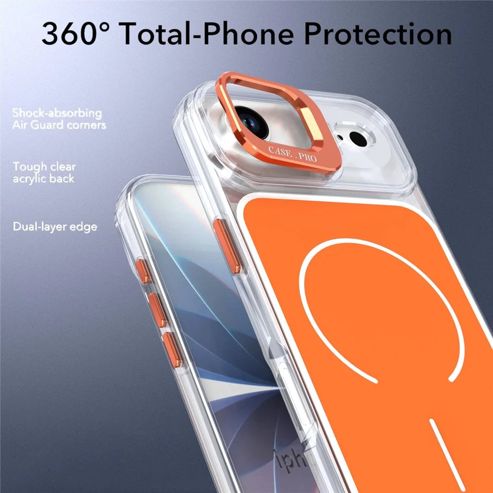 For iPhone Air Magnetic Case Matching Color Lens Kickstand TPU PC Phone Cover Compatible with MagSafe - Orange - 7