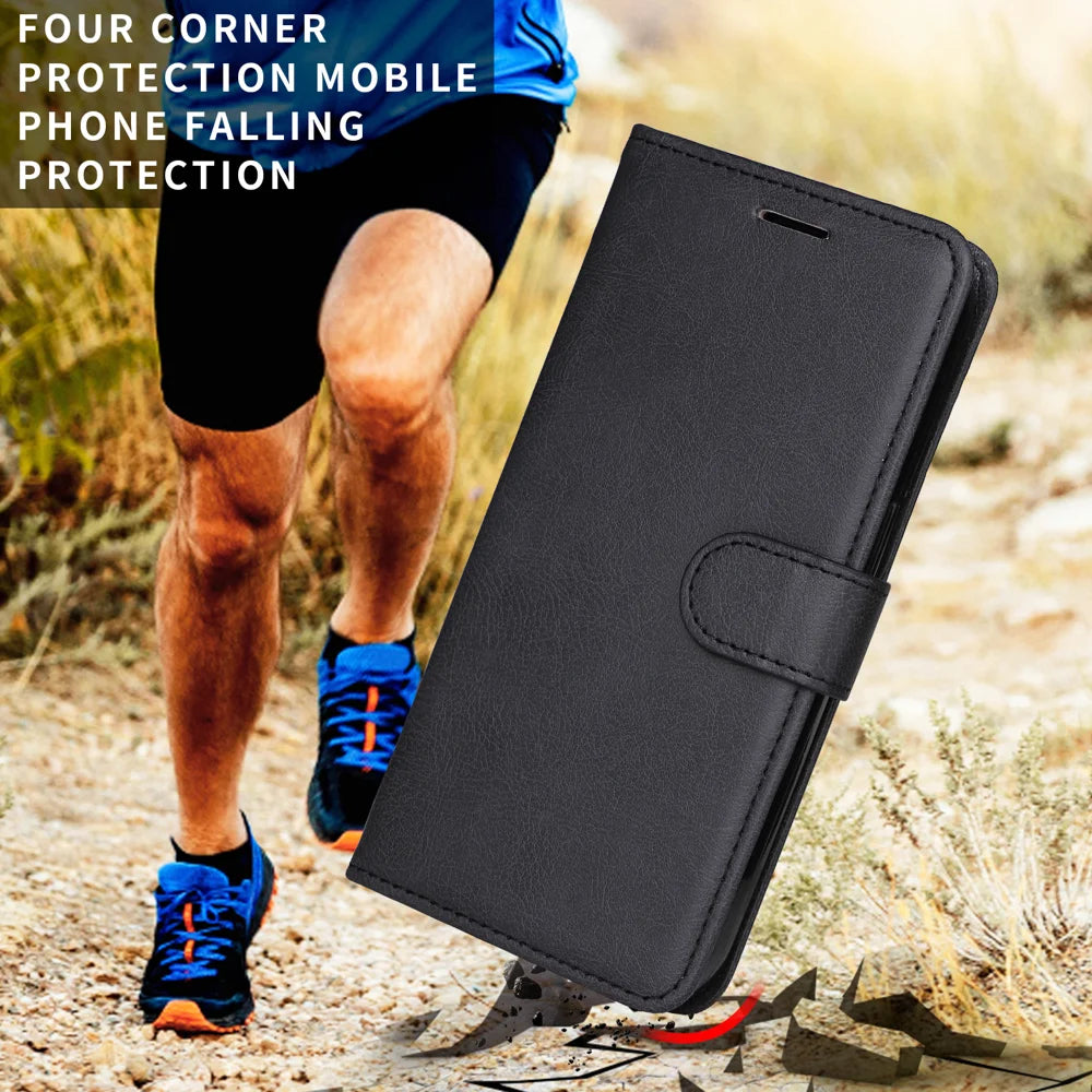 For Samsung Galaxy S26+ Leather Wallet Case with Strap Solid Color Phone Stand Cover - Black - 5
