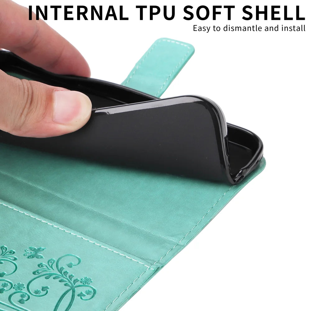 For Samsung Galaxy A57 5G Wallet Case Floral Butterfly Imprinted Leather Phone Cover Stand -  Green - 4