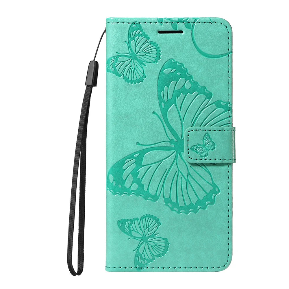 For Samsung Galaxy A57 5G Wallet Case Floral Butterfly Imprinted Leather Phone Cover Stand -  Green - 7