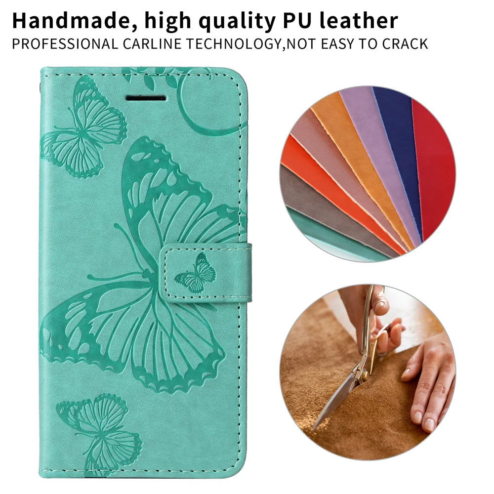 For Samsung Galaxy A37 5G Wallet Case Floral Butterfly Imprinted Leather Phone Cover Stand -  Green - 3