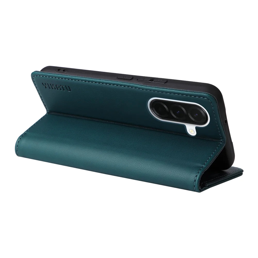 YIKATU For Samsung Galaxy A37 5G Phone Cases  Magnetic Closure PU Leather Mobile Cover - Green - 7