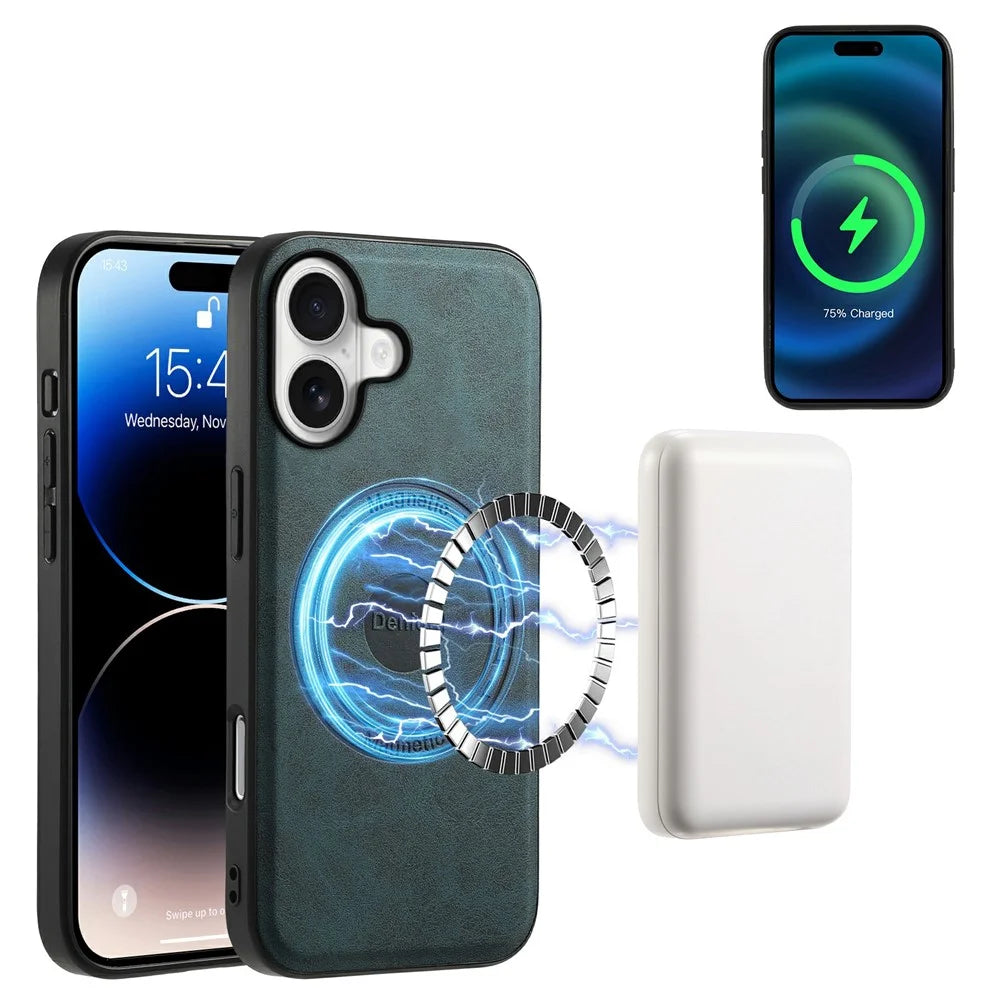 DENIOR D13 For iPhone 17 Magnetic Case Card Holder Leather Coated PC + TPU Phone Cover - Blue - 2