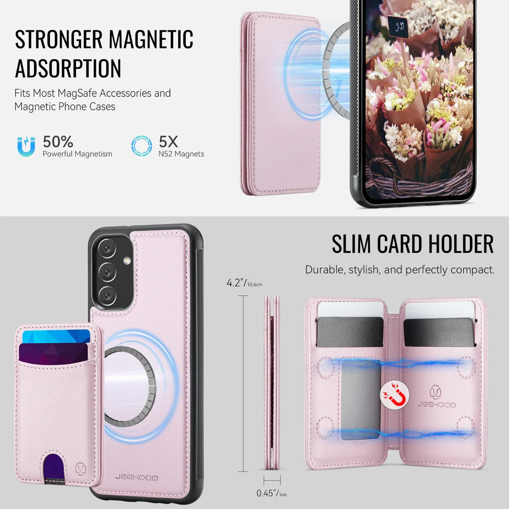 JEEHOOD For Samsung Galaxy A34 5G Magnetic Case  J10 Leather Back Phone Cover with Detachable Card Holder Kickstand - Pink - 6