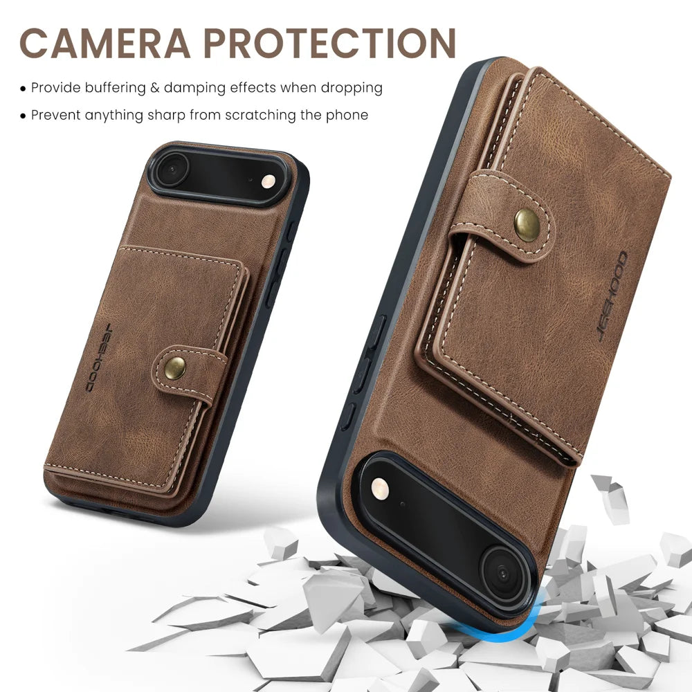 JEEHOOD For iPhone Air Case  J01 Retro Leather + TPU Phone Cover Detachable Magnetic Card Holder - Brown - 6