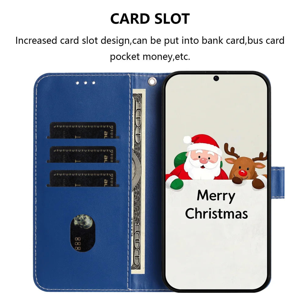 For Samsung Galaxy A57 5G Wallet Case Christmas Pattern Printing Leather Phone Cover with Lanyard - Gift Box Snowman - 5