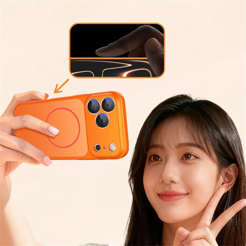 For iPhone 17 Pro Max Case Compatible with MagSafe Skin-touch PC + Silicone Phone Cover with Lens Film - Orange - 7