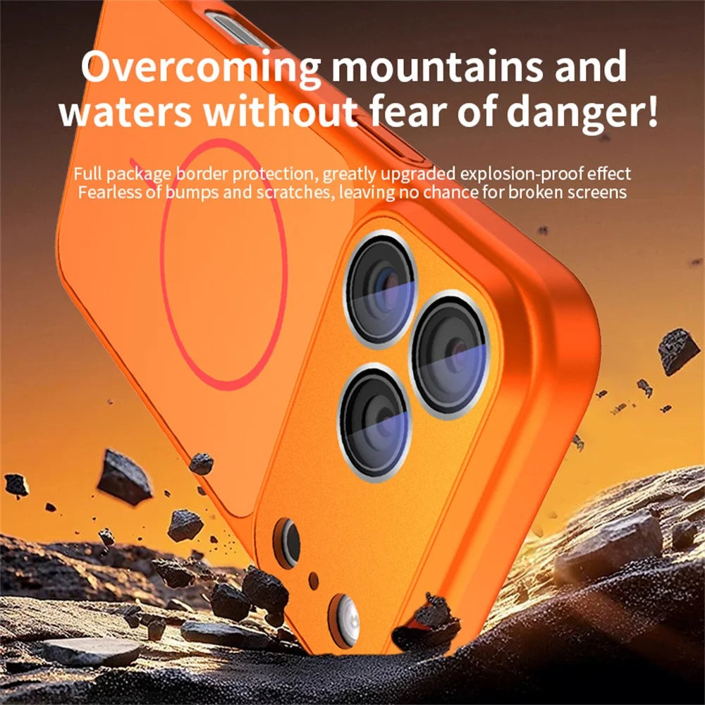 For iPhone 17 Pro Case Compatible with MagSafe Skin-touch PC + Silicone Phone Cover with Lens Film - Orange - 4