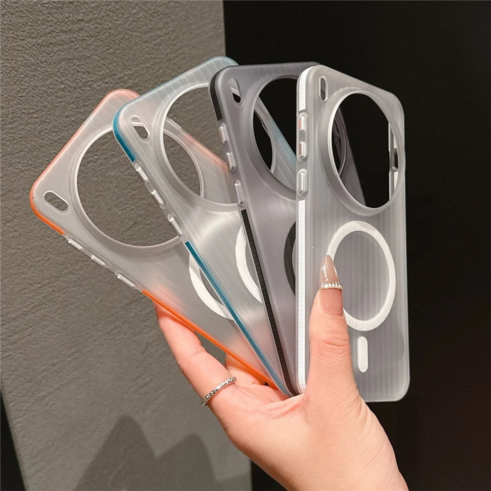 For vivo X300 Pro 5G TPU Magnetic Case Matte Corrugated Stripes Design Phone Back Cover with Tempered Glass  - Orange - 7