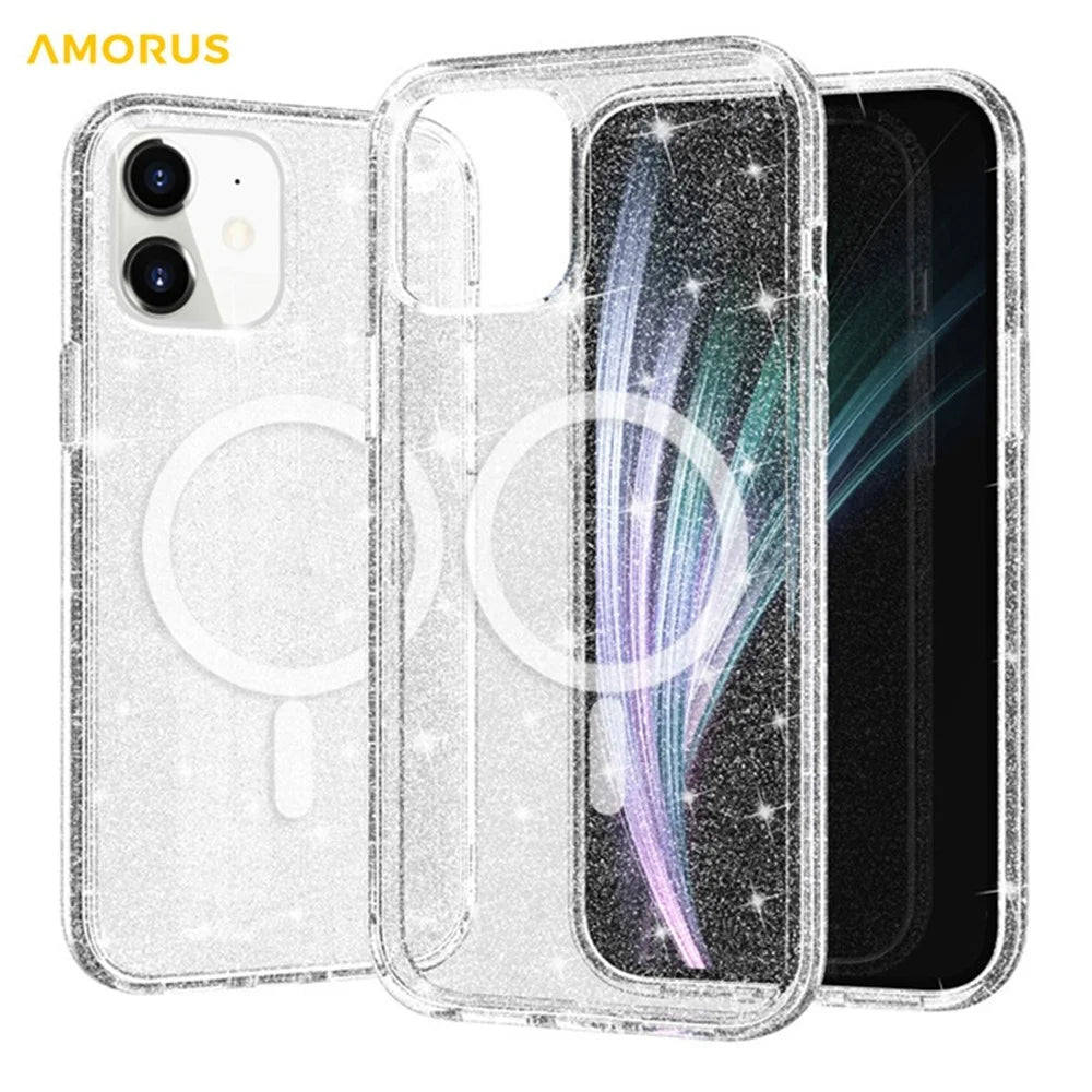 AMORUS For iPhone 12 mini Magnetic Case Compatible with MagSafe Glitter Powder PC + TPU Phone Cover - 2