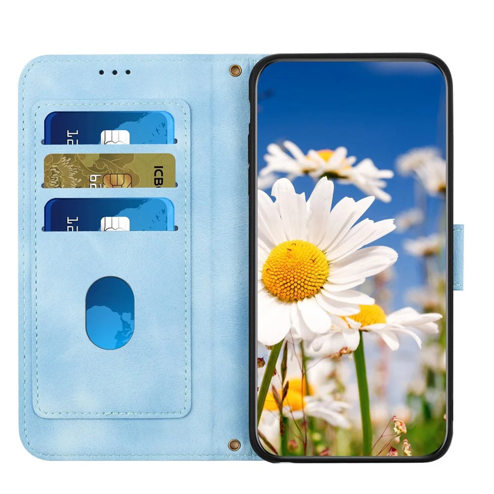 For Samsung Galaxy S26+ Case PU Leather Floral Phone Cover with Card Slots - Baby Blue - 2