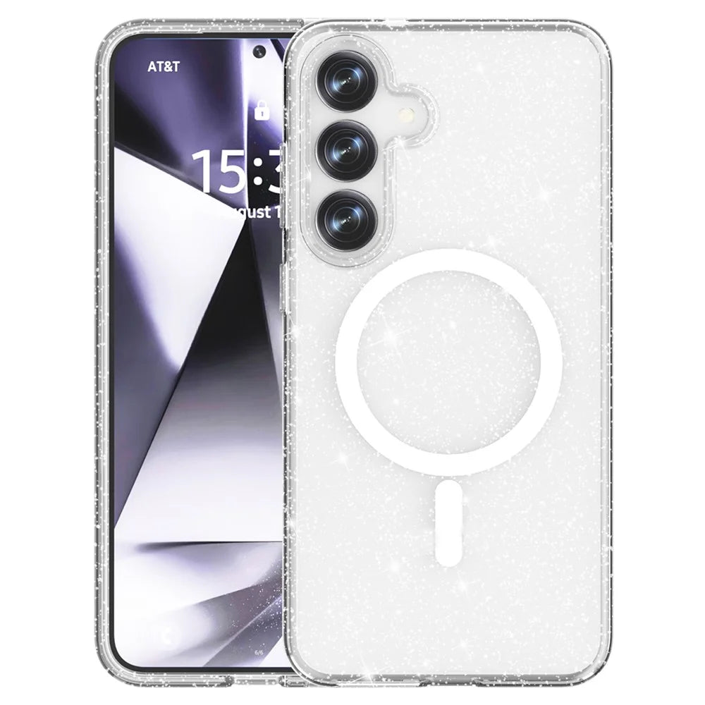AMORUS For Samsung Galaxy S25 Magnetic Case Glitter Powder PC + TPU Phone Cover - 1