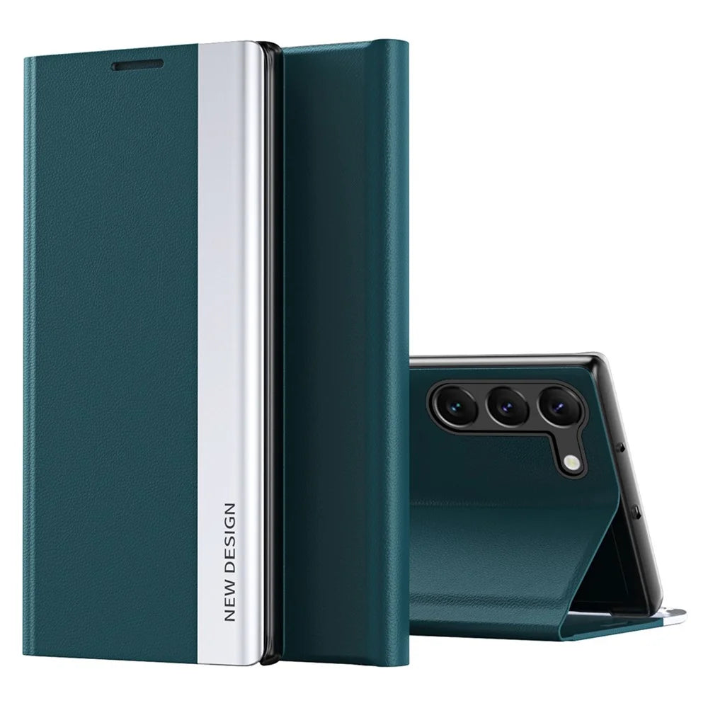 For Samsung Galaxy S23+ Electroplating Protective Case PU Leather Flip Stand Cover Phone Case - Green - 1