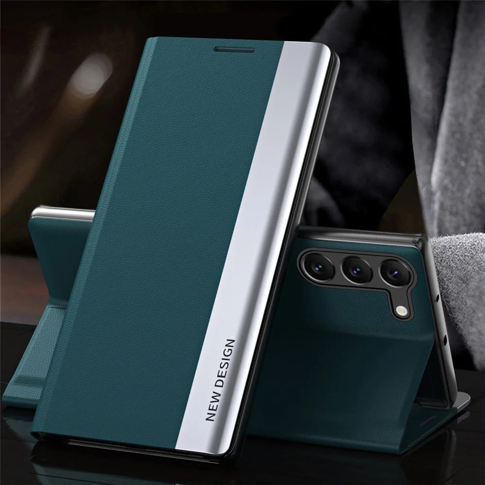 For Samsung Galaxy S23+ Electroplating Protective Case PU Leather Flip Stand Cover Phone Case - Green - 2