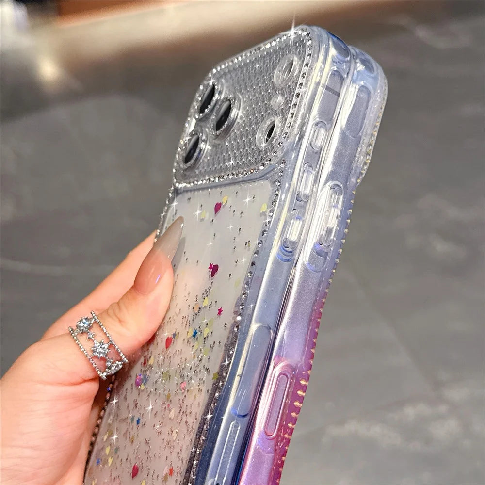 For iPhone  18 Pro / 17  Pro Case Glitter Epoxy Design TPU Protective Case with Sparkly Rhinestone Decor Wave Frame - Gradient Yellow - 7