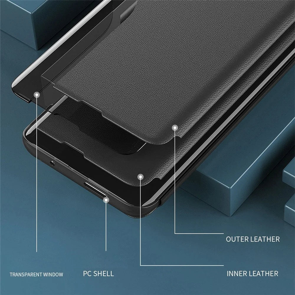 Shockproof Case for Samsung Galaxy S23+ PU Leather Folio Flip Cover Anti-Fall View Window Phone Case with Stand - Black - 5