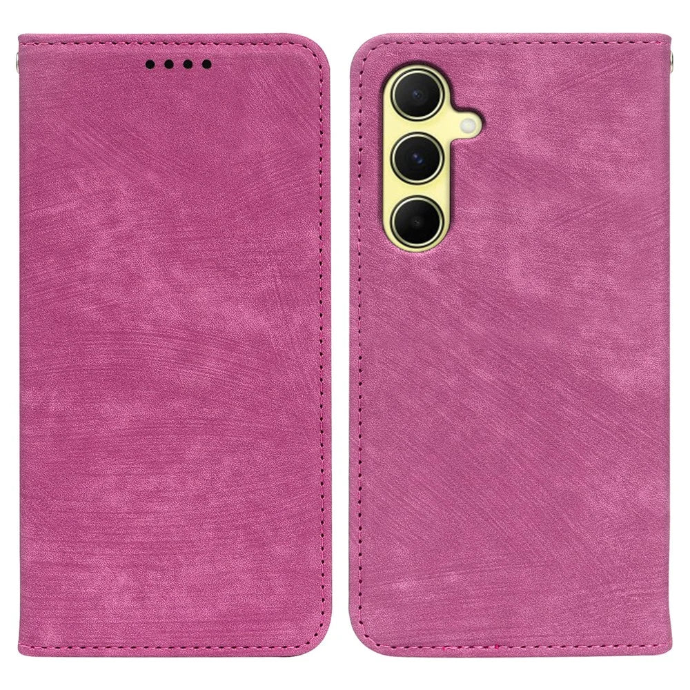 For Samsung Galaxy A27 5G Case Strong Magnetic Leather Wallet Phone Cover with Striped Texture - Rose - 1