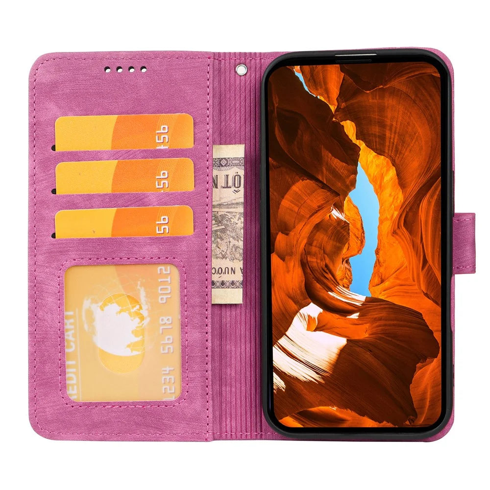 For Samsung Galaxy A37 5G Case Strong Magnetic Leather Wallet Phone Cover with Striped Texture - Rose - 2
