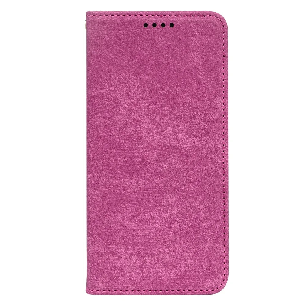 For Samsung Galaxy A37 5G Case Strong Magnetic Leather Wallet Phone Cover with Striped Texture - Rose - 5