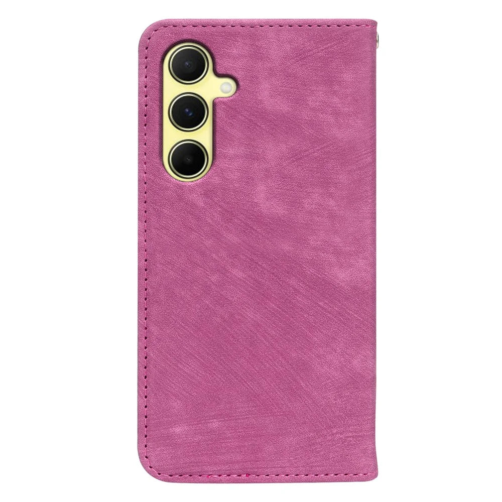 For Samsung Galaxy A37 5G Case Strong Magnetic Leather Wallet Phone Cover with Striped Texture - Rose - 6