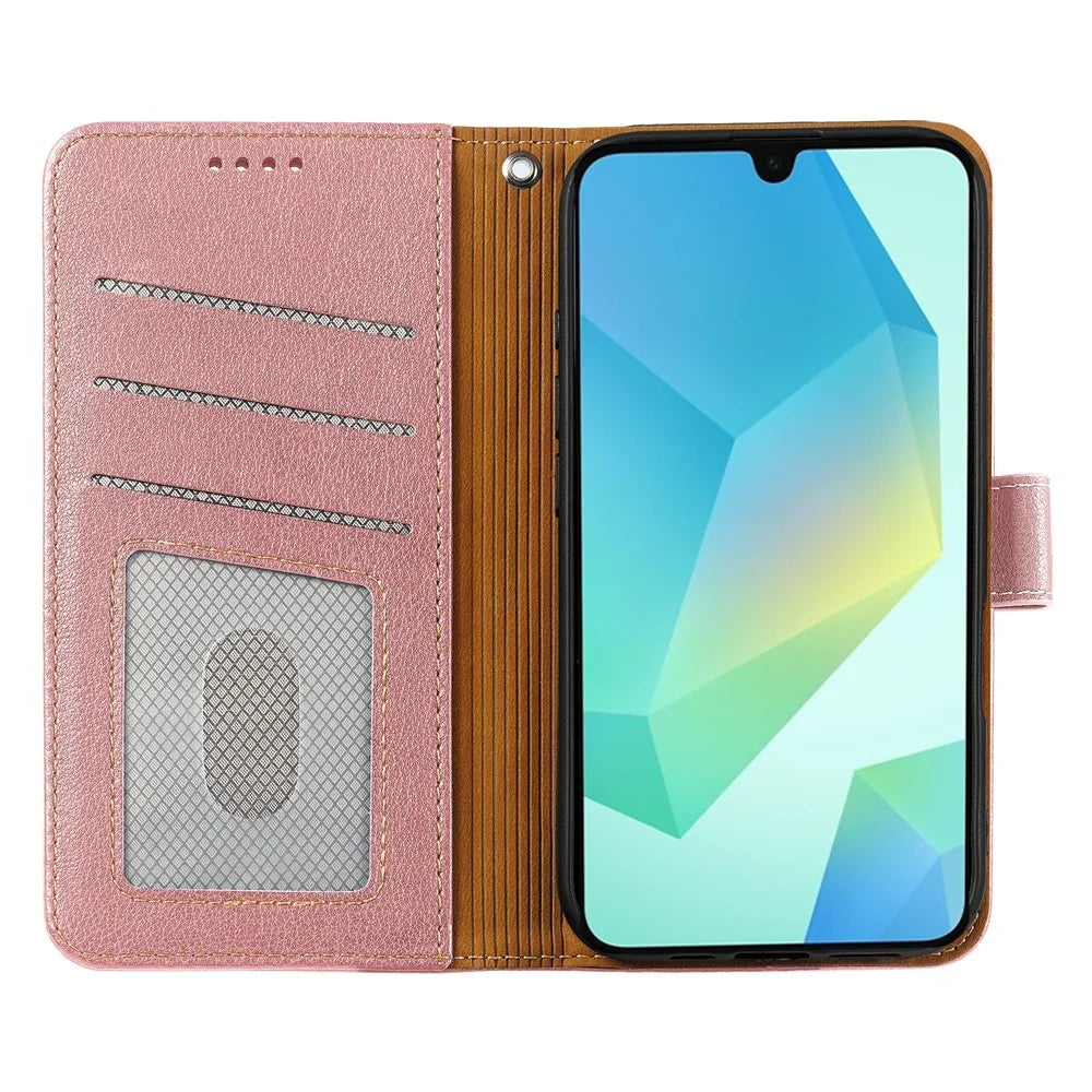 For Samsung Galaxy A27 5G Case RFID Blocking Wallet Litchi Texture Leather Phone Cover Magnetic Clasp - Rose Gold - 2