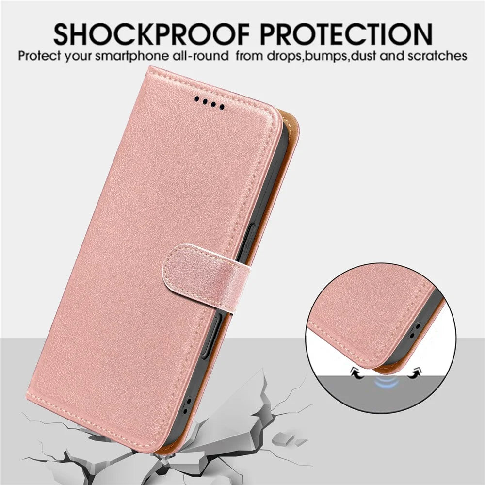 For Samsung Galaxy A27 5G Case RFID Blocking Wallet Litchi Texture Leather Phone Cover Magnetic Clasp - Rose Gold - 4