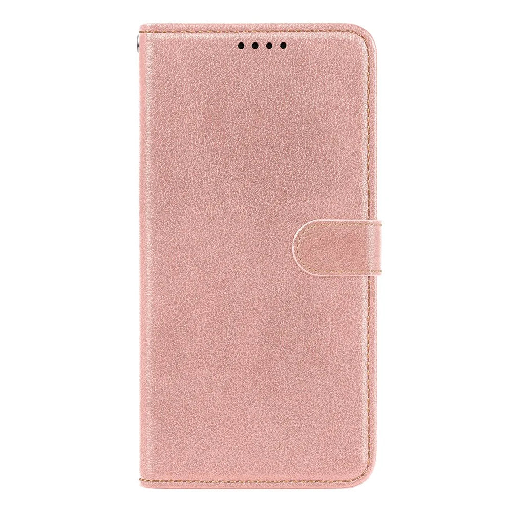 For Samsung Galaxy A27 5G Case RFID Blocking Wallet Litchi Texture Leather Phone Cover Magnetic Clasp - Rose Gold - 5