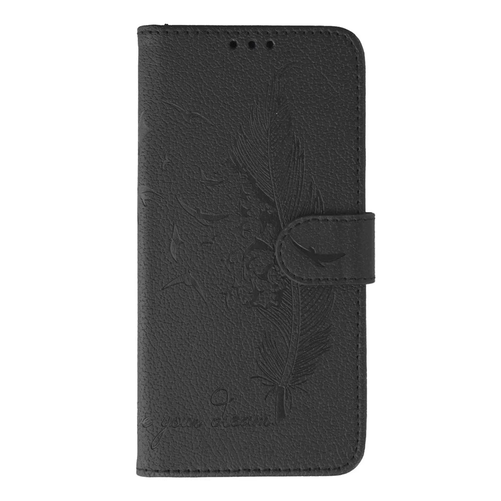 For Samsung Galaxy A27 5G Case Feather Imprint PU Leather Wallet Phone Cover - Black - 4