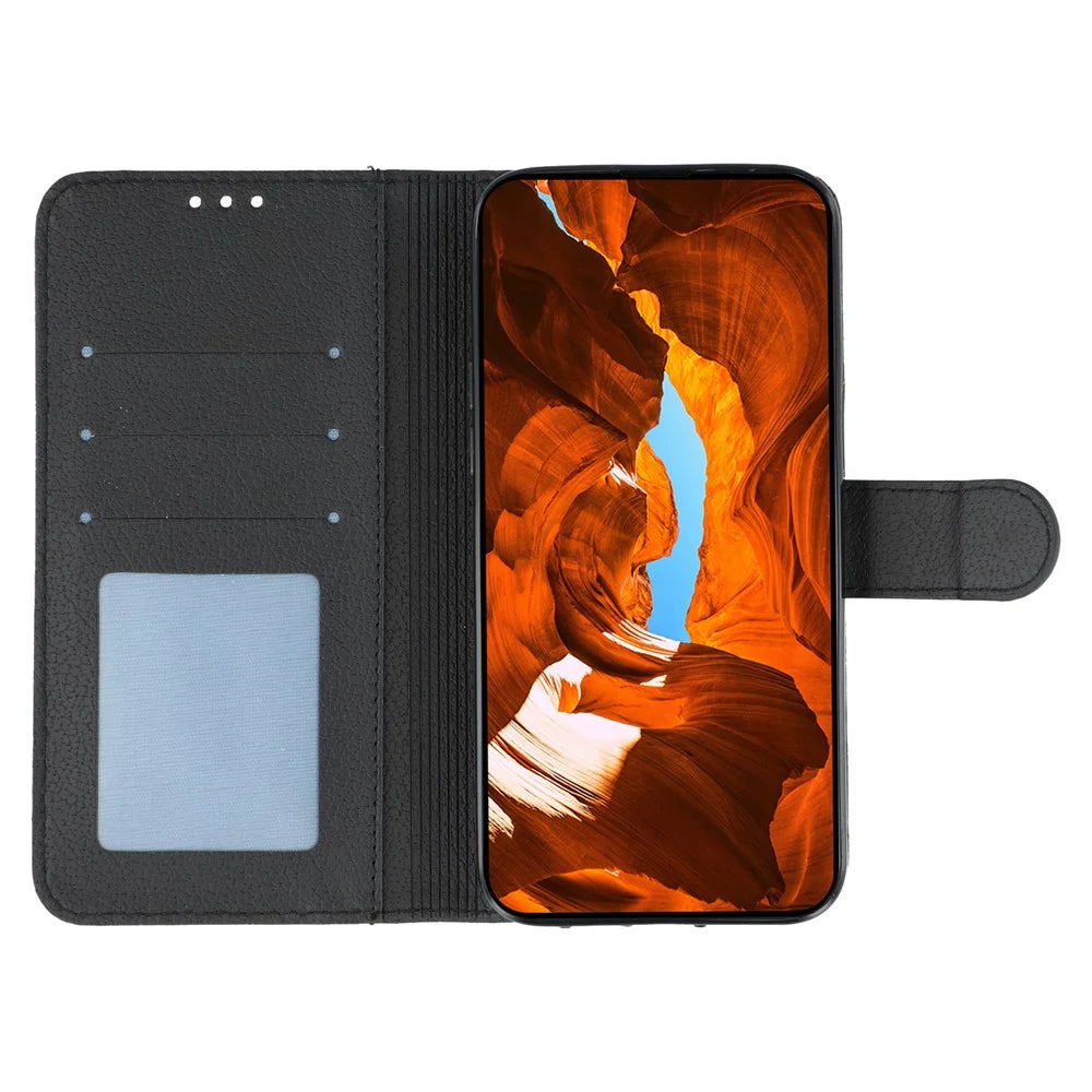 For Samsung Galaxy A37 5G Case Feather Imprint PU Leather Wallet Phone Cover - Black - 2