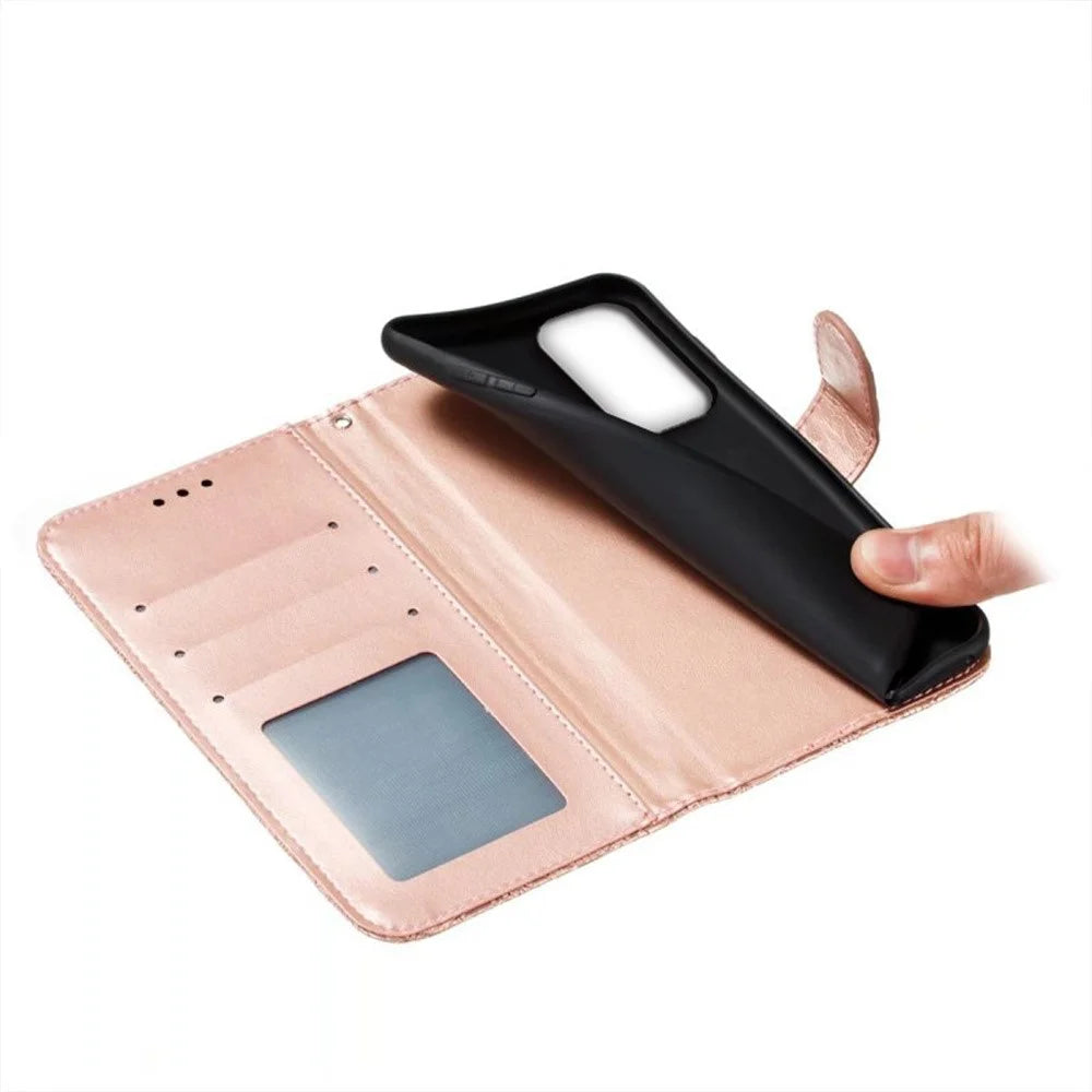 For Samsung Galaxy A57 5G Case Lace Flowers PU Leather Flip Wallet Phone Cover - Rose Gold - 4
