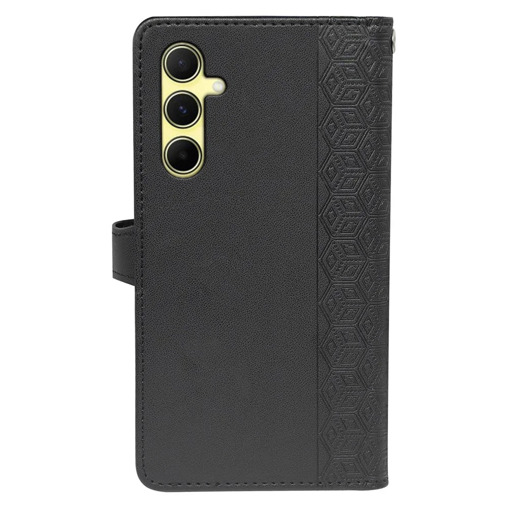 For Samsung Galaxy S26+ Case with 9 Card Slots Checkered Pattern PU Leather Phone Cover - Black - 7