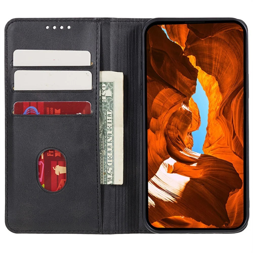 For Samsung Galaxy A57 5G Case Strong Magnetic PU Leather Phone Cover Calf Texture - Black - 2