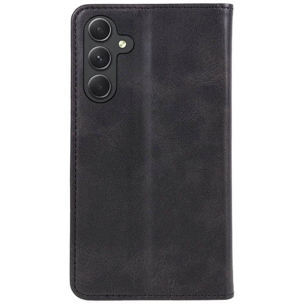 For Samsung Galaxy A57 5G Case Strong Magnetic PU Leather Phone Cover Calf Texture - Black - 7