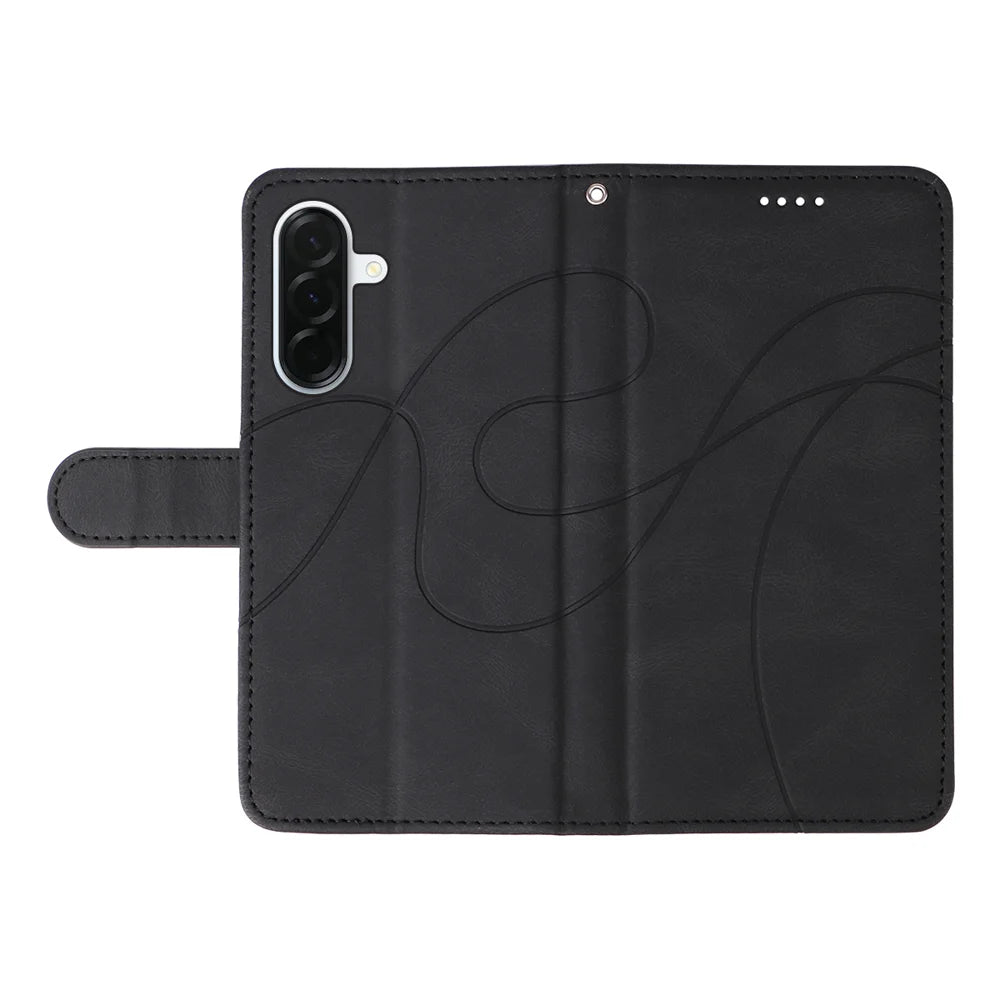 For Samsung Galaxy A37 5G Wallet Case Leather Phone Cover Stand with Curved Line Design -  Black - 3
