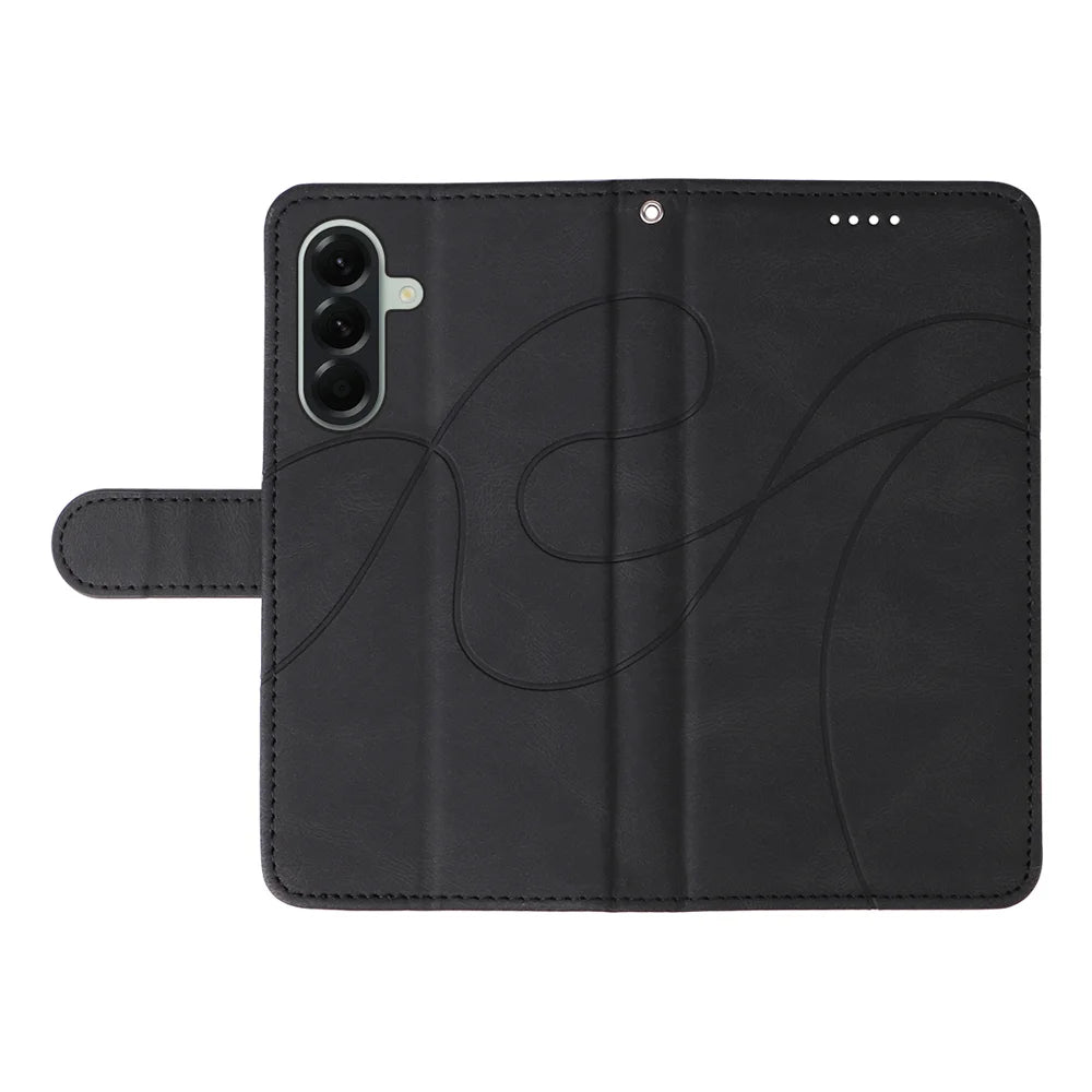 For Samsung Galaxy A57 5G Wallet Case Leather Phone Cover Stand with Curved Line Design -  Black - 3